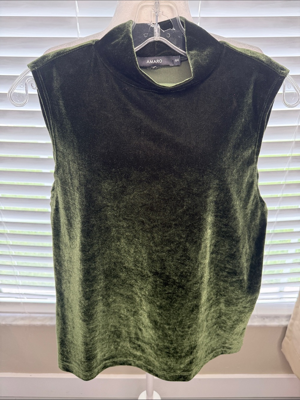 Olive Green Velvet Sleeveless Mock Neck Top